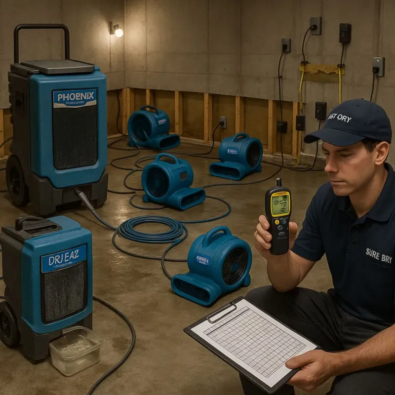 Structural Drying and Dehumidification process in Edna, TX